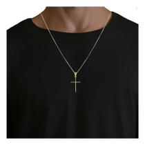 Corrente Cordão Masculino Banhado Ouro 18K + Pingente Cruz C