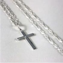 Corrente Cordão Masculino Bloco 60cm Cruz AG925