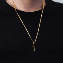 Corrente cordão masculino elo 60cm + pingente cruz banhado a ouro 18k mimoo joias