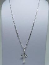 Corrente Cordão Masculino Fígaro 5.5mm X 70cm com Crucifixo Prata 925