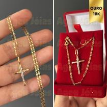 Corrente Cordão Masculino Maciço Com Pingente de Cruz Ouro 18k Corrente Cordão Masculino Maciço Com Pingente de Cruz Ouro 18k