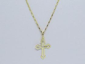 Corrente Cordão Masculino Ouro 70cm E Crucifixo Ouro 18k 750 Cadeado