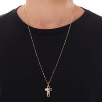 Corrente cordão masculino veneziana 60cm + pingente face banhado a ouro 18k mimoo joias