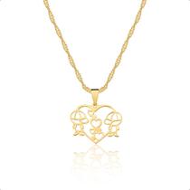 Corrente Cordão Ouro 18k 50cm e Pingente Coração Filhos