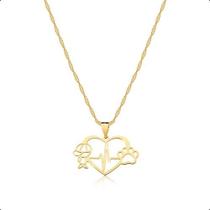 Corrente Cordão Ouro 18k E Pingente Coração Filho e Pet