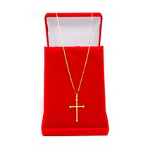Corrente Cordão Piastrine 60cm Pingente Crucifixo De Ouro 18k
