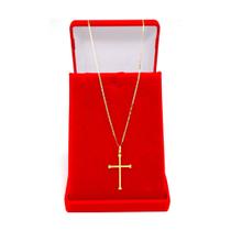 Corrente Cordão Piastrine 70cm De Ouro 18k Masculino E Pingente Cruz Crucifixo