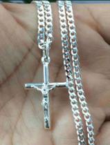Corrente Cordão Prata Legítima 925 Grumet 50cm C/ Crucifixo