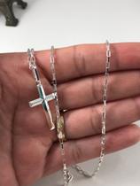 Corrente Cordão Prata Maciça 925 Bloco 40cm Crucifixo