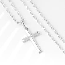 Corrente Cordão Prata Maciça 925 Bloco 40cm Crucifixo
