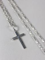 Corrente Cordão Prata Maciça 925 Bloco 70cm Crucifixo Corrente Cordão Prata Maciça 925 Bloco 70cm Crucifixo