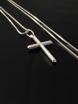 Corrente Cordão Prata Maciça 925 C/ Pingente Crucifixo 60cm