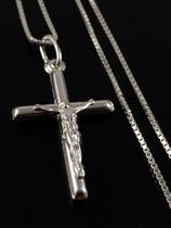 Corrente Cordão Prata Maciça 925 C/ Pingente Crucifixo 70cm