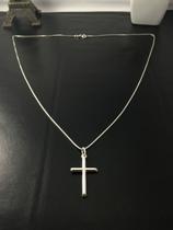 Corrente Cordão Prata Maciça 925 C/ Pingente Crucifixo 70cm