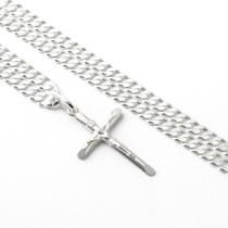 Corrente Cordão Prata Maciça 925 Grumet Flat 60 Cm Crucifixo