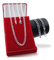 Corrente Cordão + Pulseira De Prata 925 Maciça Masculina Grossa 5mm Escama De Peixe 70cm