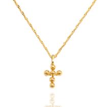 Corrente Cordão Singapura Com Pingente Cruz Crucifixo Em Ouro 18k 40 cm - AGAPRIME JOIAS