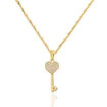 Corrente Cordão Singapura + Pingente Chave Coração Ouro 18k