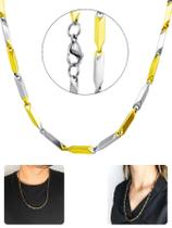 Corrente Cordão Tijolinho 60Cm Cartier Misto Prata Dourado