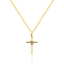 Corrente Cordão Tijolinho Com Cruz Crucifixo Palito 2 Cores Ouro 18k 45 cm - AGAPRIME JOIAS