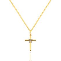 Corrente Cordão Tijolinho Com Cruz Crucifixo Palito 2 Cores Ouro 18k 50 cm