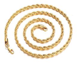 Corrente Cordão Torcido Masculino 60Cm 4Mm Aço Banhado Ouro Corrente Cordão Torcido Masculino 60Cm 4Mm Aço Banhado Ouro