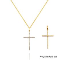 Corrente Cordão Veneziana + Pingente Cruz Palito Ouro 18k 40 cm