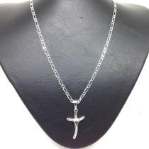 Corrente Cordão1x1 3mm Masculino 60cm Prata 925+ Pingente Crucifixo