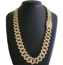 Corrente Cravejado 16mm - Banhado a ouro 18k