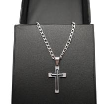 corrente crucifixo masculino groumet inox prateado cp1110