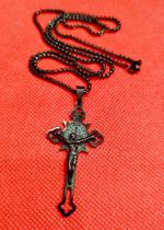Corrente Crucifixo Pingente Cruz com Medalha de São Bento