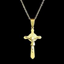 Corrente Crusifixo Dourada Aço Inioxidável 45cm Charmosa