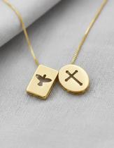 Corrente Cruz E Espirito Santo Escapulário Veneziana Banho Ouro 18k 70cm