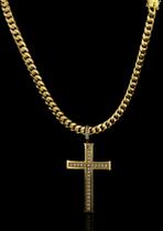 Corrente Cubana 8mm Moeda antiga+ pingente Crucifixo cravejado