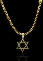 Corrente Cubana Moeda antiga + Pingente Estrela de Davi