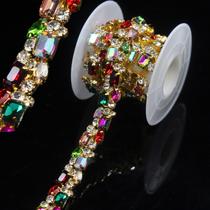 Corrente de acabamento em strass Crystal AB Gold Fringe de 1 jarda PEARLY JUN Corrente de acabamento em strass Crystal AB Gold Fringe de 1 jarda PEARLY JUN