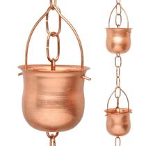 Corrente de chuva, sinos e copos decorativos de cobre marrgon com 90 cm de comprimento