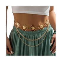 Corrente De Cintura Feminina Ajustável De Metal Com Girassol, Joia De Moda Para Vestidos E Jeans