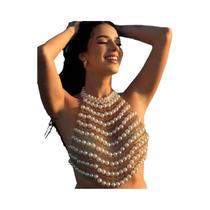 Corrente De Corpo De Pérola De Concha Feita À Mão L6561y, Corrente De Peito Para Praia, Top