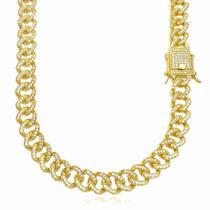 Corrente de Ouro 18k Masculina 45Ccm Cuban Link Grumet Cravejada Banhada a Ouro