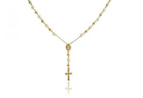 Corrente de Ouro 18K Terço com bolinha e Pérolas 45cm