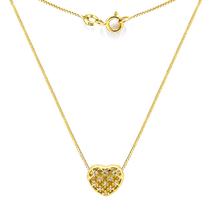 Corrente de Ouro 18k Veneziana Com Pingente Coração Zircônias 45cm Colar Cordão Gargantilha Feminina