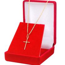 Corrente De Ouro Piastrine 18k Masculino 80cm Com Pingente Cruz