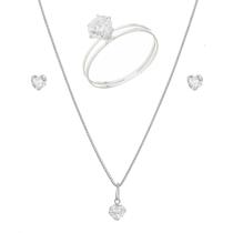 Corrente De Prata 50cm Kit Zirconia Anel Brinco Pingente Corrente De Prata 50cm Kit Zirconia Anel Brinco Pingente