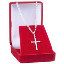 Corrente De Prata Masculina 925 Grumet Elo Duplo 70cm Colar Cordão Com Crucifixo Corrente De Prata Masculina 925 Grumet Elo Duplo 70cm Colar Cordão Com Crucifixo