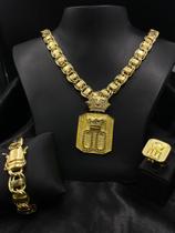 Corrente Dubai 15mm Moeda antiga + Pingente 00 Do MC poze + Pulseira + Anel 00