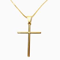 Corrente e cruz 18k banho ouro 10 milésimos cruz de 4 cm