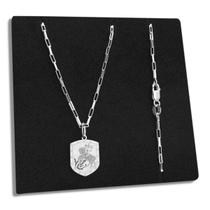 Corrente e Pingente Escudo São Jorge de Prata 925 Legítima Maciça Italiana Original Colar Tijolinho 60cm e 70cm