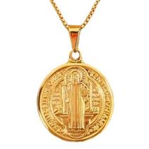 Corrente e Pingente Medalha de São Bento Dupla Face Feminina Banhado a Ouro 18k Corrente e Pingente Medalha de São Bento Dupla Face Feminina Banhado a Ouro 18k