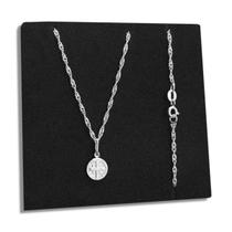 Corrente e Pingente Medalha São Bento Prata 925 Singapura Original Legítima Italiana Maciça Colar 45cm